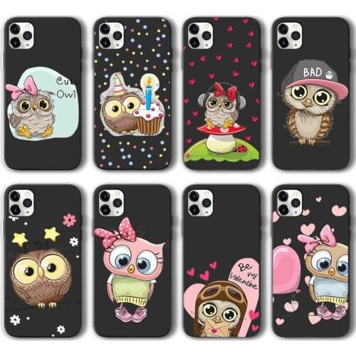 Cute Funny Owl Case for IPhone 12 Pro Max Case for IPhone 11 12 Pro XR XS Max Mini 7 X 8 6 6S Plus 5 SE 2020 Black Silicone Capa