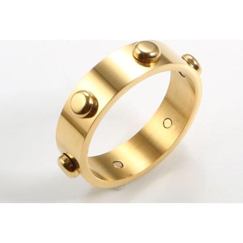 Fashion Stainless Steel Gold Ring 6 Round Rivets Finger Ring For Men Women Lover Wedding Party Ring Jewelry Gift