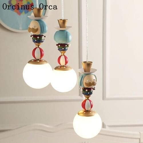 Cartoon creative clown chandelier boys bedroom childrens room lamp Nordic simple LED color doll Chandelier free shipping