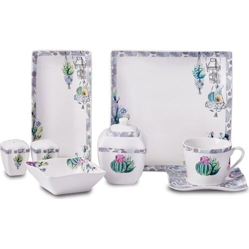 New Bone 28 Piece-6 Personality Breakfast Team modern design pattern square tableware presentation full set