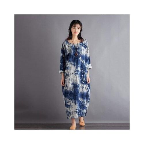 Ink tie dyed Long Sleeve Cotton Dress