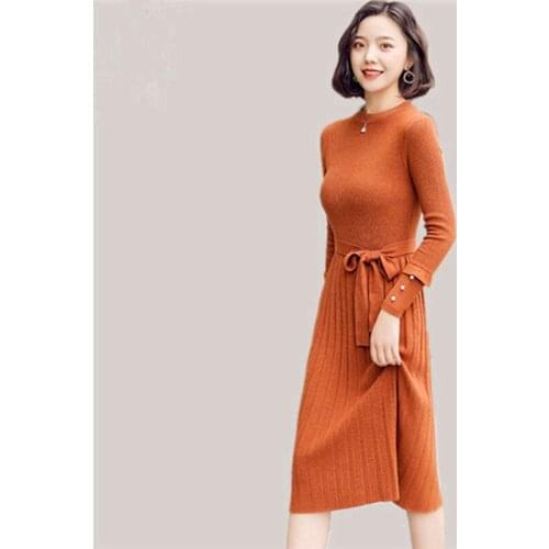 2019 Autumn Winter Woman sweater Dress Slim Warm long Thick Sweater Dress Delicate unique Full Sleeve robe Knit Pleated Dressess