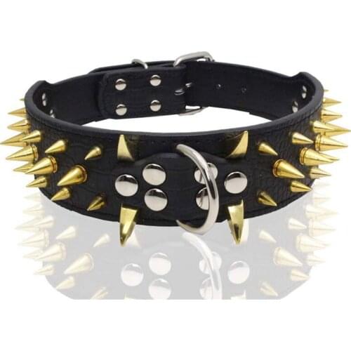 Dog Pet Punk Collar Spiked Stud Rivet PU Leather Black Large Breeds Necklace