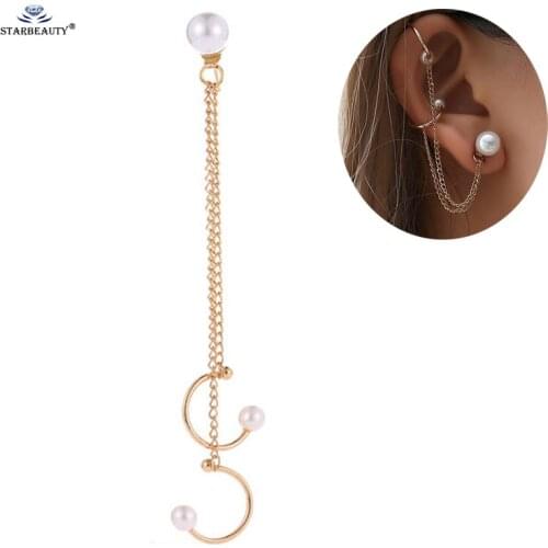 White Pearl Earring Tragus Piercing Helix Piercing Cuff Earrings Gold Tassel Earrings Fake Nose Ring Ear Piercing Women Jewelry