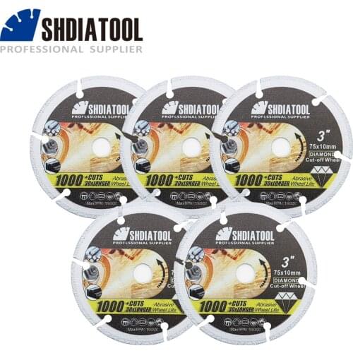 SHDIATOOL 5pcs 3" Vacuum Brazed Diamond Metal Cutting Disc, 75mm Diamond Cut-off Wheel Blade