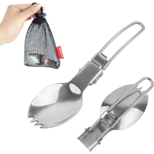 Outdoor Camping Folding Spoon Fork Tableware Stainless Steel Foldable Travel Cutlery Utensils Cookout Hiking Picnic Tableware