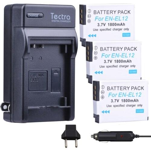 Tectra 3Pcs EN-EL12 EN EL12 ENEL12 Bateria + Digital Charger for Nikon Coolpix S8200 S9100 S9200 S9300 P300 P310