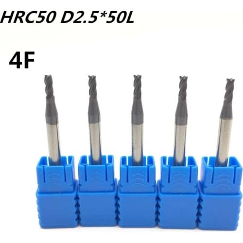 5Pcs 4F-D2.5*50L HRC50 Carbide Square Flatted End Mill 4 flute mill diameter 2.5mm High-speed milling machine Milling Cutter