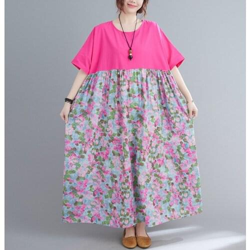 Patchwork Tie Dye Print Fashion Women Dress 2021 New Arrival Soft Cotton Loose Summer Dress Plus Size Travel Casual Long Dress