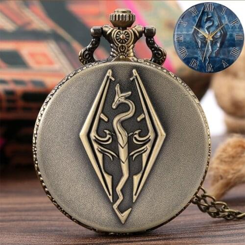 Vintage Bronze Dragon Totem Quartz Pocket Watch Design Dragon Roman Number Dial Analog Necklace Pendant Chain Antique Collection
