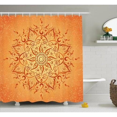 Lotus Shower Curtain African Tribal Ethnic Sun with Ombre Effect Mandala Figures Icons Culture Print Bathroom Curtains
