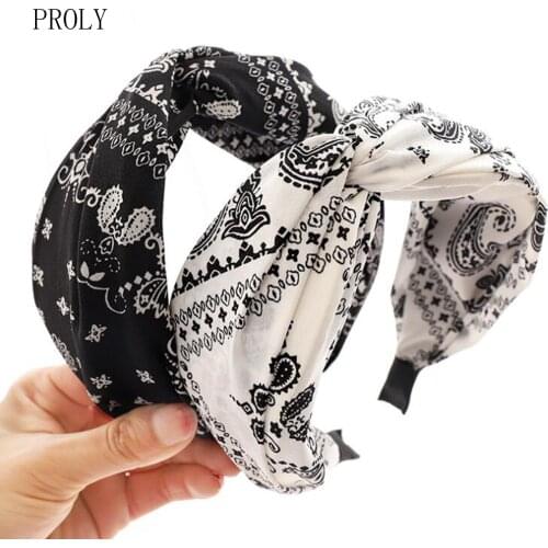 PROLY New Fashion Women Hair Accessories Bohemia Flower Hairband Middle Cross Knot Headwear Casual Adult Headband Wholesale