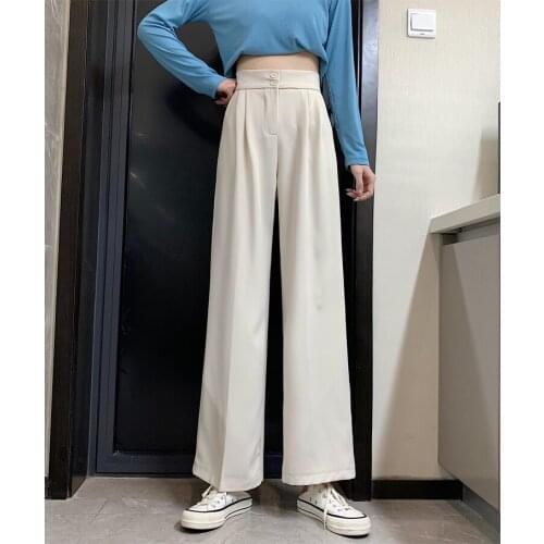 2021Korean version Fashion Suit Pants Women High WaistStraight Wide Leg Soft Summer Long Pants