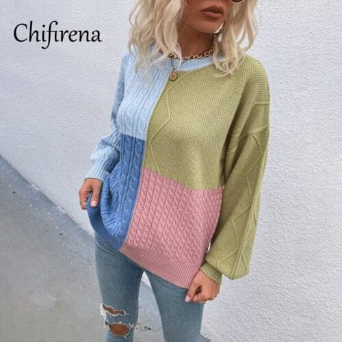 Chifirena Lantern Sleeve Women Sweaters Loose Clothes Jumper Pullover Casual Knitted O Neck Oversized Winter Sweaters Ladies