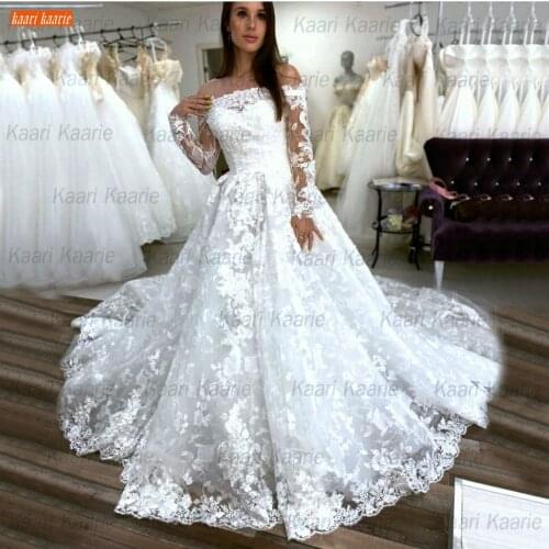 Luxurious Lace Wedding Dress Long Sleeves Off Shoulder White Appliqu Ball Gown Bridal Dresses 2020 Custom Made Vestidos De Novia