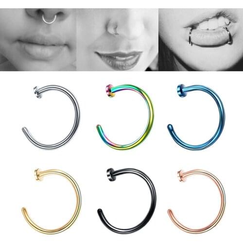 1pc/lot 6/8/10mm Punk Stainless Steel Fake Nose Ring C Clip Lip Ring Earring Helix Rook Tragus Faux Septum Body Piercing Jewelry