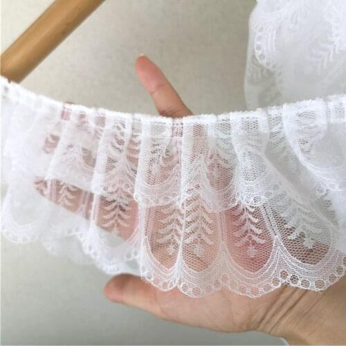 1Yards Pleated Lace Fabric Craft Applique 9CM Guipure Flower Black White Lace Doll Ribbon Sewing Party Dress Decor Collar RG22