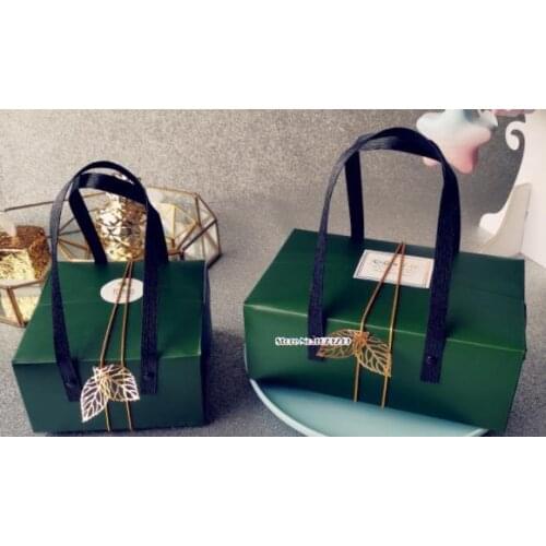 21.5x14x8cm Green packing box with handle ,candy Cookie baking Biscuits, nuts, tea Packaging box 100pcs/lot