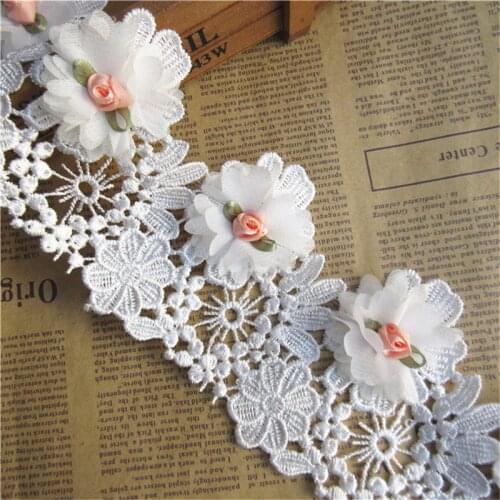 3 yard White Polyester Chiffon Flower Embroidered Lace Trim Ribbon Fabric Handmade Sewing Supplies Craft Gift Decorative Dress