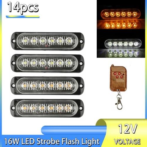 4Pcs/set 6 LED White Amber Car Truck Boat Remote Control Emergency Hazard Flash Strobe Light Dash Warning Lamps New