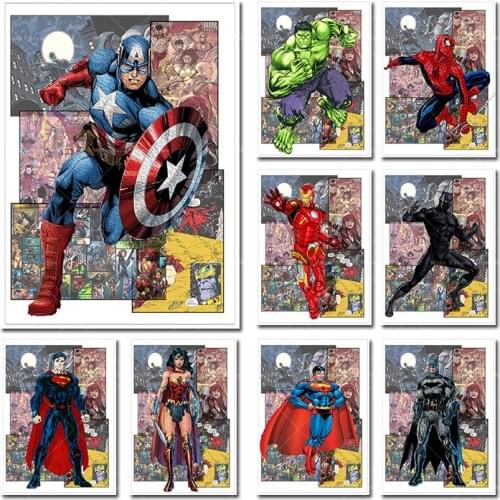 5D DIY Diamond Painting Marvel Avengers Super Hero Spiderman Inor Man Comic Cartoon Poster Diamond Embroidery Pictures Decor