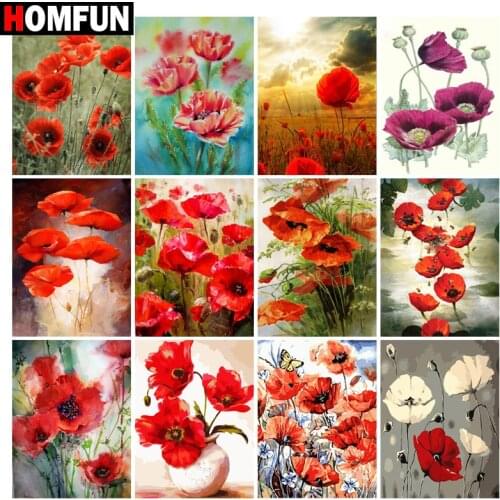 HOMFUN Square Round Drill 5D Diamond Painting Environmental Crafts Full Diamond Embroidery "Poppies Flower landscape" Home decor