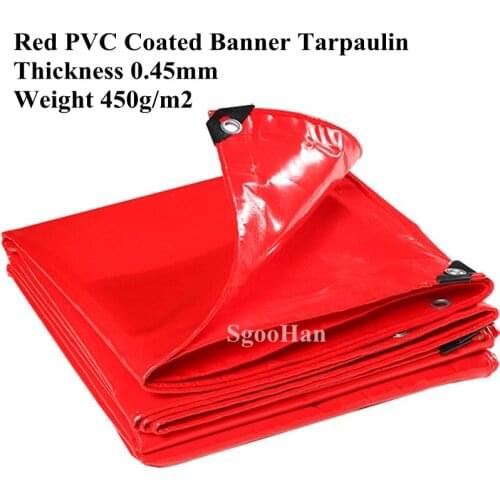 Red PVC Coated Banner Tarpaulin Oilcloth Rainproof Cloth Outdoor Awning Waterproof Oxford Cloth Sun Shading Sail Shelter 450g/m2