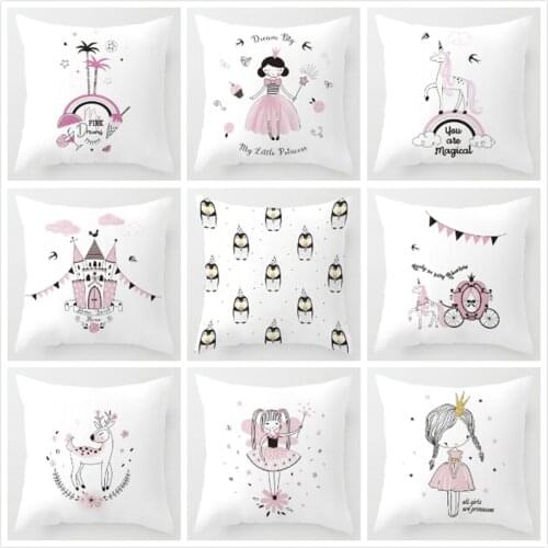 Pink Girls Cushion Cover Castle Princess Cute Children Pillow Cover Decorative Kids Gifts Dream Cushion Pillow case 45*45cm