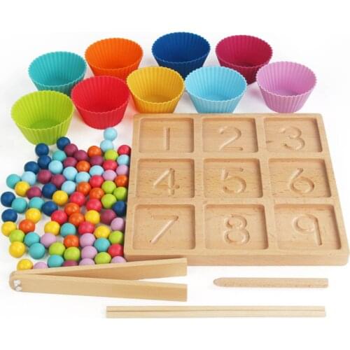 Digital Tracing Board Montessori Educational Wooden Toys Color Sorting Clip Beads Games Fine Toys Sensory Puzzle Counting Toys