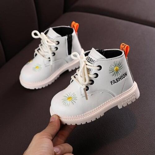 Childrens Boots for girls Autumn Winter kids shoes Printing Floral platform patent leather boots girls Rubber boots waterproof