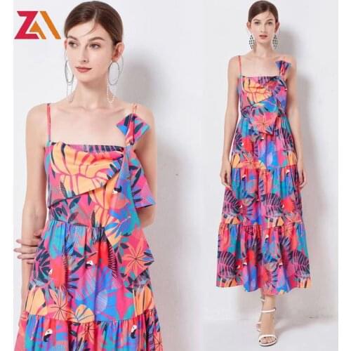 ZALady designer fashion chic beach party maxi dresses elegant vintage printed boho vacation Spaghetti strap long dress vestidos