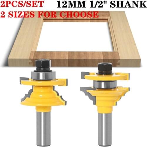 2pcs 1/2" Shank Classical Rail And Stile Wood Router Bit 12mm/12.7mm Shank Carbide Cutters Door Knife Cutter Woodworking Tool