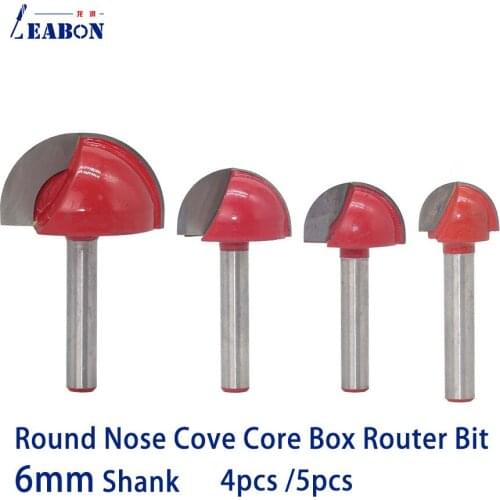 4/5pcs 6mm Shank Round Bottom Router Knife CNC Tools Solid Carbide Round Nose Bit Round Nose Cove Core Box Router Cutter Set