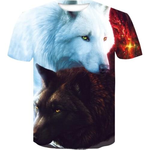 Couple Wolf Print T-shirt Mens 3d T-shirt Drop Ship Top Tee Short Sleeve Oversized Round Neck T-shirt Fashion Casual Brand