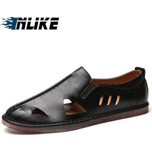 Inlike Big Size Men Flat Shoes Cow Leather Men Loafers Breathable Slip-On Men Driving Shoes