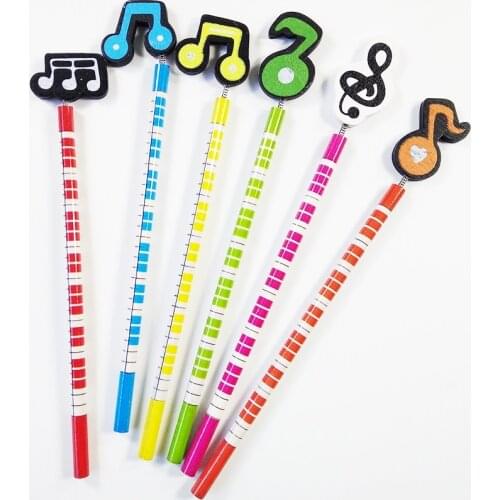 6 Pcs/lot Fancy Wooden Music Note Pencil For Shops Party Favor Kids' Gift Office School Writing Supplies Wholesale