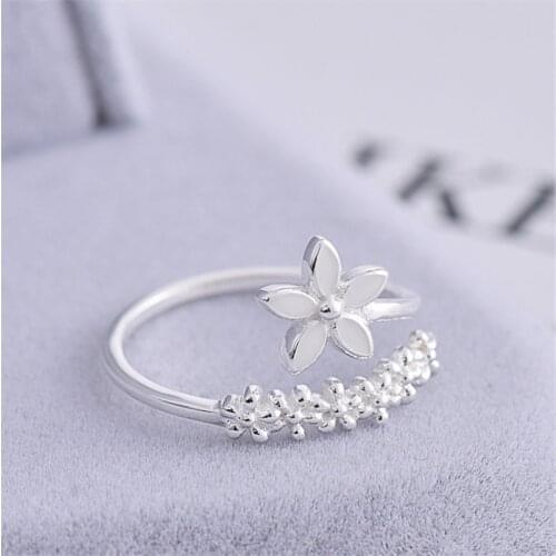 Fresh Flower 925 Sterling Silver Temperament Personality Literary Fashion Korea Female Resizable Opening Rings jz156