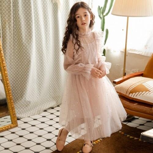 Wedding Party Girls Lace Dress 2021 New Spring and Summer Kids Clothes Five Stars Sequins Chldren Fancy Dress with Lining,#5966