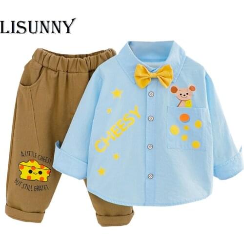 LISUNNY Baby Boys Clothing Sets Kids Clothes 2021 Spring Cute Bear Shirt Pants Toddler Infant Children Casual Costume