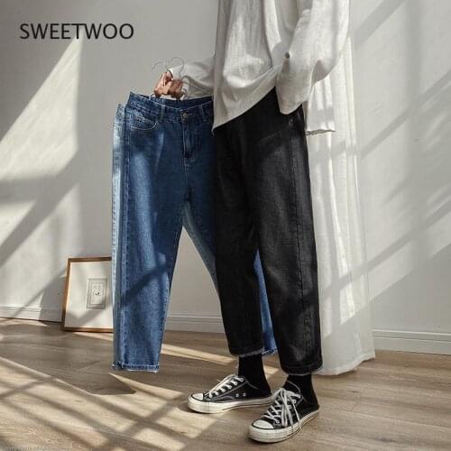 Men Spring Black Korean Colors Jeans 2021 Mens Streetwear Blue Denim Pants Male Fashions Skinny Clothes Plus Size