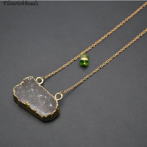 Natural Gray Druzy Agate Square Shape Pendant Linked Chains Necklace Fashion Woman Jewelry