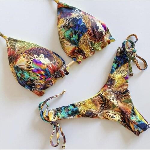 2021 New Bikinis Women Swimsuit Cross Bandage Swimwear Push Up Bikini Set Beach Bathing Suit Brazilian Biquni Print