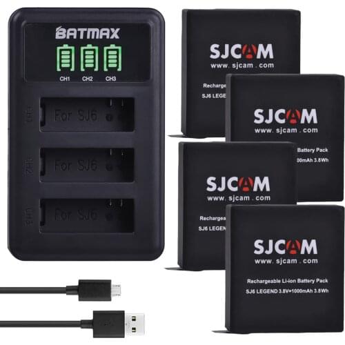 3Pcs Original SJCAM SJ6 LEGEND Battery 1000mAh + LED Displys 3-Slot USB Charger for SJ6 Legend SJ6 Legend Air Sports DV Cameras