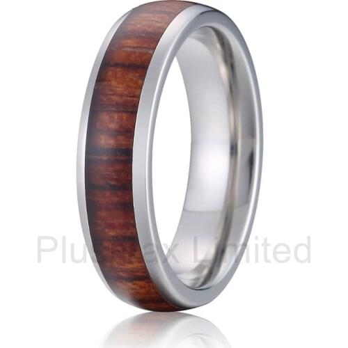 Custom fashion jewelry online source for men and women comfort fit titanium steel wedding band rings wood
