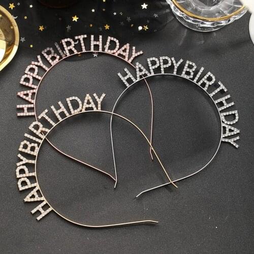 Korean Princess Crown With Diamond Letters Happy Birthday Headband Girls Children Birthday Party Headdress Hair Accessories