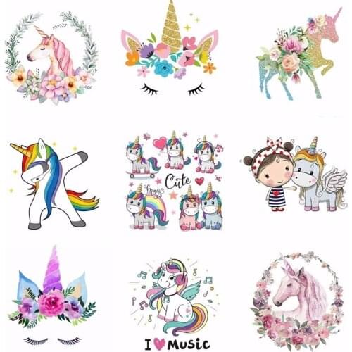 Pulaqi Kawaii Unicorn Patch Iron On Patches Print On T-shirt Dresses Heat Transfer Appliqued Washable Kids Cute Stickers Decor H