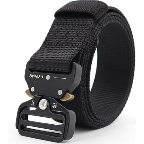 Army Nylon Tactical Belt Military Army Nylon Belt Metal Buckle Warning Heavy Training Hunting Mens Military Style Jeans Belt