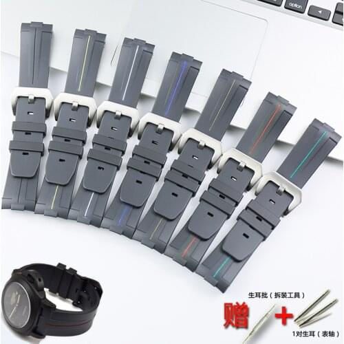 Watch Accessories Mens Rubber Curved Interface Strap for Panerai Watch Series PAM441 / 312 Womens Sports Silicone Strap 24mm