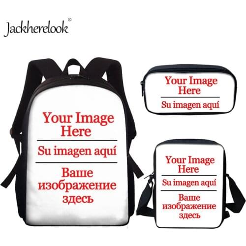 Jackherelook 3Set School bag for Kids Custom Image/Logo/Name Backpacks Casual Shoulder Backpack Anime Book Bag Bagpack Mochila