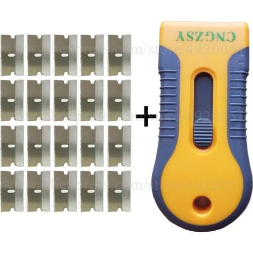 Phone LCD Glue Remover Scraper with 20pcs Steel Blades Residue Knife Adhesive Cleaning Tools Car Window Tinting Cleaner E16+20M